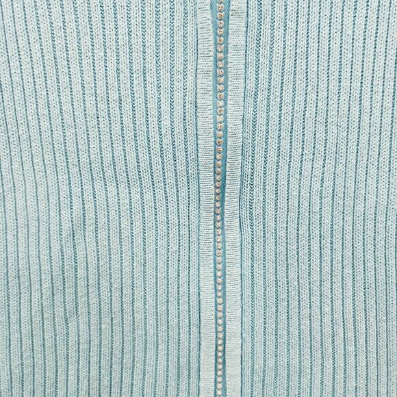 Sweater Full Zip Size L Rhinestone Zipper Powder Blue Dopamine Dressing Ribbed - Picture 5 of 15